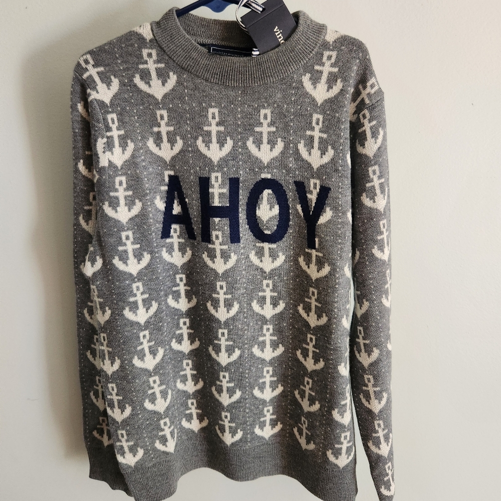 Vineyard Vines Gray Anchor Crewneck Sweater AHOY